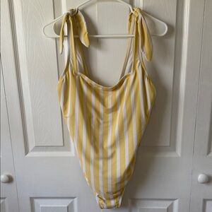 Yellow & White Striped Tie-Shoulder One-Piece Swimsuit